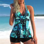 Suures suuruses naiste lillelised Tankini Tummy Control ujumisriided, &uuml;laosas, retrotr&uuml;kiga ujumistrikoo, kaheosaline supelkost&uuml;&uuml;m 3XL j&auml;rve sinine v&auml;rv