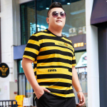 Chao Brand Oversized meeste suvine l&uuml;hikeste varrukatega &uuml;mmarguse kaelusega T-s&auml;rk Fat Man Fat Plus suures suuruses avar triibuline kehas&auml;rk, top 195 2XL must