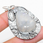 Natural Rainbow Moonstone, White Topaz 925 Sterling Silver Pendant 2.29 c3o46