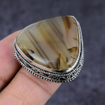 Natural Montana Agate Gemstone Handmade 925 Sterling Silver Ring Size 8 o9h89