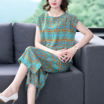 Puuvillasiidist komplekt keskealistele ja eakatele pidžaama Naiste suvine &otilde;huke koduriietus Saab kanda pluss suuruses l&uuml;hikeste varrukatega kaheosalise komplektina M