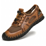 Meeste mikrokiust nahast k&auml;sitsi &otilde;mmeldud hingavast v&otilde;rgust pehmed vabaaja sandaalid 38 pruun