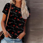 Naiste suvine T-s&auml;rk Flame Red Lips Print L&uuml;hikeste varrukatega T-s&auml;rgid Juhuslikud tr&uuml;kitud topid XS valge