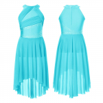 Lastele, t&uuml;drukutele, l&uuml;&uuml;riline ladina tantsukleit, varrukateta s&auml;delev kivikivist rusuv trikoo balletitantsur&otilde;ivad 13-14 Years helesinine v&auml;rv