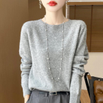 Naiste &uuml;mara kaelusega kampsun Qinghe ka&scaron;miir 30% ka&scaron;miir 70% vill naiste s&uuml;gistalvine ka&scaron;miir pullover pehme ja soe XL hall v&auml;rv