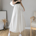 Naised Korea Mood vabaaja drape Elegantsed lahtised p&uuml;ksid riided &scaron;ifoon k&otilde;rge v&ouml;&ouml;kohaga laiad p&uuml;ksid Comodi Pantalones De Mujer S valge