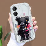 Armas koomiksimustriga kreemja tekstuuriga korpus, lainelise servaga pehme silikoonkaanega telefoni&uuml;mbris Xiaomi Redmi jaoks Redmi Note 10 5G valge