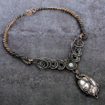 Natural Wild Horse, Moonstone Copper Wire Wrap Jewelry Necklace 18 v5d59