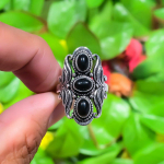 Natural Black Onyx Gemstone Handmade 925 Sterling Silver Ring Size 7.5 c0d88