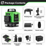 Professionaalne 4D 16 rida lasertaseme APP kaugjuhtimispult 360&deg; horisontaalne vertikaalne ristlasertase koos toiteekraaniga 2xBattery-EU Plug