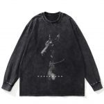 T&auml;navar&otilde;ivad Dobermann Graphic Washed Must T-s&auml;rk Puuvillane Unisex Plus Size pikkade varrukatega T-s&auml;rk M must