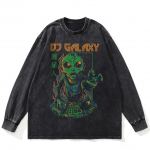 Streetwear DJ ET Graphic Washed Must T-s&auml;rk Puuvillane Unisex Plus Size pikkade varrukatega T-s&auml;rk S must