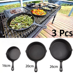 Malmpanniga eelmaitsestatud rauast pannikomplekt Tugeva kasutusega pannikomplekt kallatava huulega grillimiseks k&otilde;rvetamiseks praadimiseks k&uuml;psetamiseks mustaks 3Pcs Frying Pan