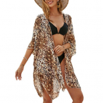 Suvised bikiinid kardigan Leopard mustriga poolvarrukad eest avatud rannariided kardigan p&auml;ikesekaitsega ujumistrikoo katted khaki