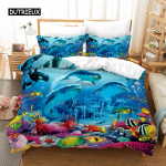 Ookeani tekikottide komplekt Pol&uuml;ester veealune maailm klounkala hai tekikate Sea Animal Theme Double Queen King-size voodipesukomplekt EU single(135x200cm)