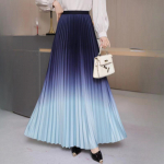Naiste Vabaaja Patchwork Elegantne Seelik P&otilde;randapikk Pikk Plisseeritud Seelik Naiste Gradientv&auml;rv Pikendatud Maksi Seelik One Size helesinine v&auml;rv