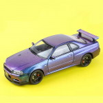 1:24 Simulatsiooniskaala GTR R34 Skyline Superauto Sulamist Mudel Valatud Metallist S&otilde;iduk Heli ja Valgusega Tagasit&otilde;mbamisfunktsioon M&auml;nguasi Poiss S&uuml;nnip&auml;evakingitus lilla