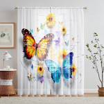 2 tk HD digitaalne v&auml;rviline liblikas elu lillega prinditud aknaekraan kodukaunistuse stiilis kaunistus elutoa magamistoaga varras l&auml;bi W52H63inchW132H160cm sinine