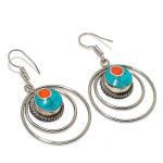 Tibetan Turquoise, Coral Handmade Jewelry Earring 1.97 w7r18