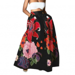 Naiste Maxi seelik Elastne k&otilde;rge v&ouml;&ouml;koht, suur &auml;&auml;risega pikk seelik taskutega Lilleprintidega seelik Pulmade seelik S must