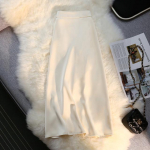 Siidist satiinist pikad seelikud naistele 4 aastaaega elegantne naiste seelik Midi A Line seelik k&uuml;ljel lukuga taga elastne riba mood seelik XL