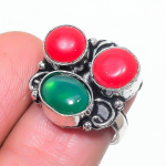 Green Onyx, Coral Handmade 925 Sterling Silver Jewelry Ring Size 6.5 o9g41