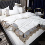 Valge printsessi stiilis pitsist voodipesukomplekt - 4 osa, j&auml;&auml;siidist linad ja voodiseelik 1.8m Bed 4-piece (Fits 2*2.3m Quilt)