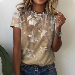 Naiste l&uuml;hikeste varrukatega 3D-tr&uuml;kiga top P&uuml;hade n&auml;dalavahetuse p&otilde;hi &uuml;mara kaelusega tavaline lilleline T-s&auml;rk XS