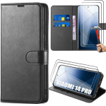 Coque + 2 Verres Tremp&eacute;s - Xiaomi - 14 Pro - Antichoc - Cuir PU - Support Multi-positions