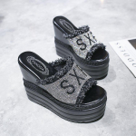 K&otilde;rged kontsad Rhinestone Kristallid K&otilde;rged kontsad Vaba aeg Suvine kiilud Sandaalid Naiste Kingad Naiste Platvorm Muulad Sussid 35