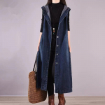 Denim Vestmantlid Naistele &Uuml;herealine Pikk Mantel Vabaaja Vaba Kapuutsiga Y2k T&auml;navamood Jakid Maxi S&uuml;gis-Talvine Jakk S sinine