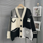 S&uuml;gis- ja talvine naiste kampsun Stars Heavy Splicing Color Collision Pehme kootud kardigan Lazy Wind kampsun One Size