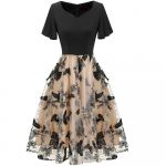 Naiste Midi Swing kleidid L&uuml;hikeste varrukatega V-kaelusega Slim Fit Line Kleit Liblikas Lilleline v&otilde;rk Tikitud seelikud Kevadsuvi vabaajar&otilde;ivad 2XL