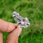 &Uuml;mar Looduslik Roosa Topaas Statement Abikaasa Lilleline Elegantne S&otilde;rmus 925 Sterling H&otilde;be Adjustable gray