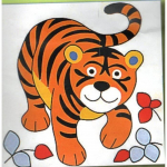 Kit Canevas Enfant - P&eacute;n&eacute;lope - Tigre - 14 x 14 cm - Imprim&eacute; blanc - Fournitures compl&egrave;tes