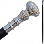 Messingist viktoriaanliku k&auml;epidemega puidust vintage stiilis antiikne disainer jalutuskepikepp M aero