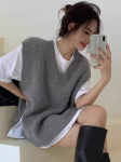 Korea Mood V-kaelusega kootud kampsun naistele, varrukateta vest, vabaaja lahtised tanktopid, &uuml;hev&auml;rviline, kontorisse, mitmek&uuml;lgne, retro riietus One size tumehall v&auml;rv
