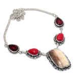 Natural Fossil Coral, Coral 925 Sterling Silver Jewelry Necklace 18 f7q95