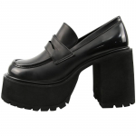 Paks platvormkingad Mokassiinid Kontsaga Lakknahast Slip-on Vabaajajalatsid Naistele Daamide Kontorikingad Jaapani Lolita Mustad 10cm Kontsaga Kingad 35