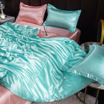 Mulberry siidist voodipesukomplekt koos tekikattega voodilina padjap&uuml;&uuml;r Luksuslik satiinist voodilina &uuml;hev&auml;rviline King Queen t&auml;issuuruses 220x240cm 4 pcs set helesinine v&auml;rv