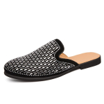 Mood Mood Uued Meeste V&otilde;lu Kivist Pooltossud Mustad Kuldsed Kingad Meeste Vabaaja Mules Mokassiinid Hingavad Loaferid Zapatos Hombre 40 black