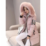 Talvine soe karusnahast krae kapuutsiga naiste parka mood Mugavad lukuga taskud Disain pikk jakk Elegantne &otilde;huke paks naiste mantlid L roosa
