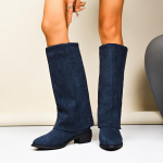 Moodne Tumesinine Denim T&uuml;kkiline Karvane Ruudukujuline Kontsaga Saapad Naistele P&otilde;lvepikkused Terava Otsaga Kontsad Kingad Naiste Trend Chelsea Saapad Mujer Gladiaator Saapad 36 denim sinine v&auml;rv