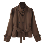 Naiste l&uuml;hike trenchcoat, kahekordse n&ouml;&ouml;pimisega l&uuml;hike jakk, k&otilde;rge kraega, s&uuml;gis-talvised mantlid, trendikas komplekt v&ouml;&ouml;ga M kohv