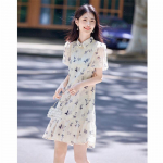 Elegantne uue Hiina stiilis liblika prindiga midi kleit XL