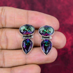 Mystic Topaz 925 tahke h&otilde;bedast k&otilde;rvar&otilde;ngad, k&auml;sitsi valmistatud v&auml;&auml;riskividest ehek&otilde;rvar&otilde;ngad, m&auml;lestusp&auml;evaks 1.01 Inches