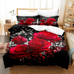Punaste rooside tekikotikomplekt Queen Size King Full 3D Voodipesukomplektid Lilleline Padjap&uuml;&uuml;r Tepitud Voodipesu &Uuml;hekohaline Kahekohaline Voodi 200x229cm 79x90in
