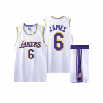 Lakers Nr. 6 James laste t&auml;iskasvanute korvpallivormi pluus + l&uuml;hikesed p&uuml;ksid 110 valge