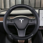 S&uuml;sinikkiud + Ehtne Nahk Auto Roolikate Libisemisvastane Tesla Model 3 2016 2018 jaoks Autotarvikud COFFEE O SHAPE