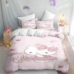 MINISO Hello Kitty Tekikott Multikas Anime Tr&uuml;kitud Voodipesu Komplekt Laste Padjap&uuml;&uuml;r Tr&uuml;kitud Voodipesu Kodu Mood Poisid T&uuml;drukud EU Single(135*200cm)3pcs